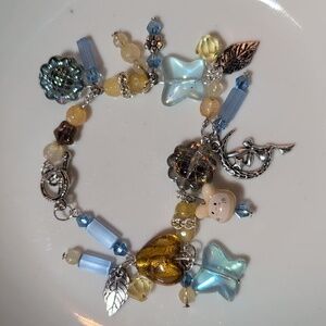 Handmade Cottagecore Fairycore Beaded Charm Bracelet 7" -Citrine Swarovski Czech